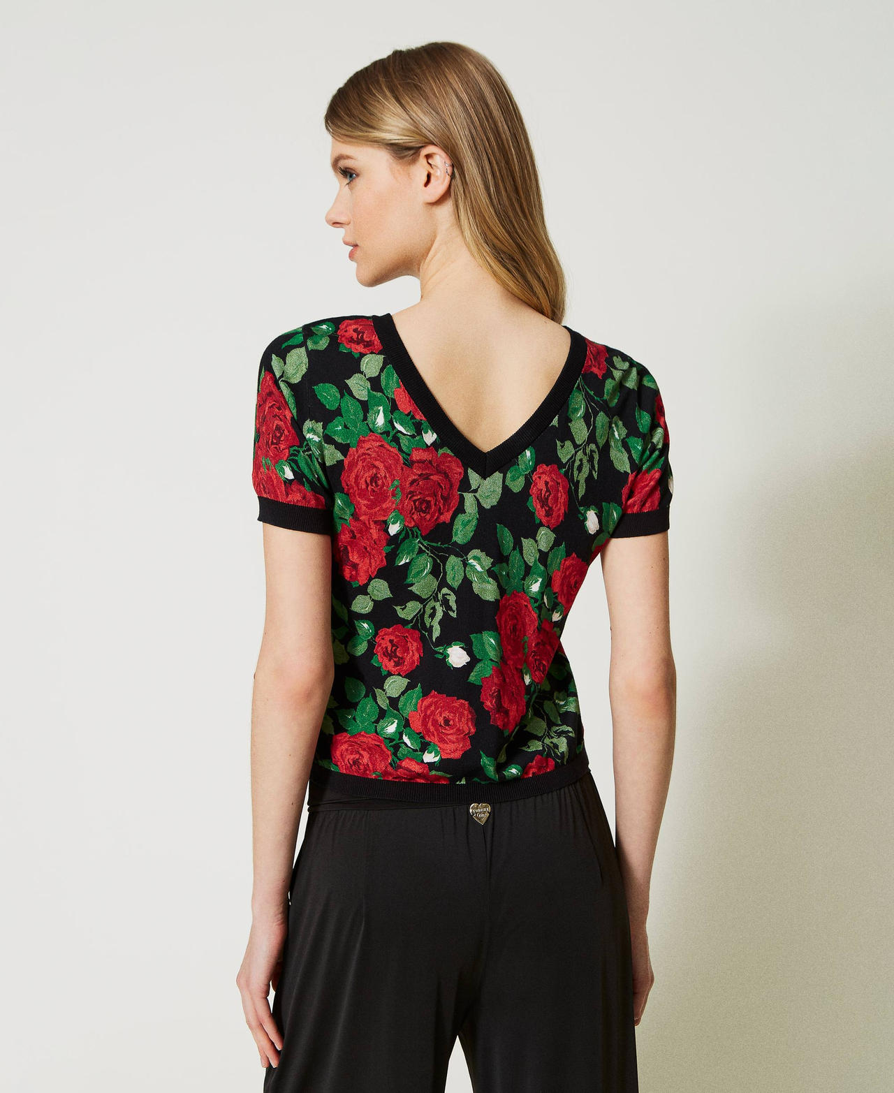 Cardigan-pull avec imprim&eacute; de roses