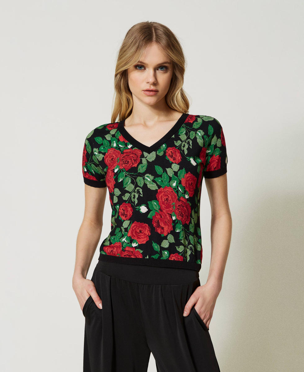 2-in-1-Cardigan mit Rosenprint