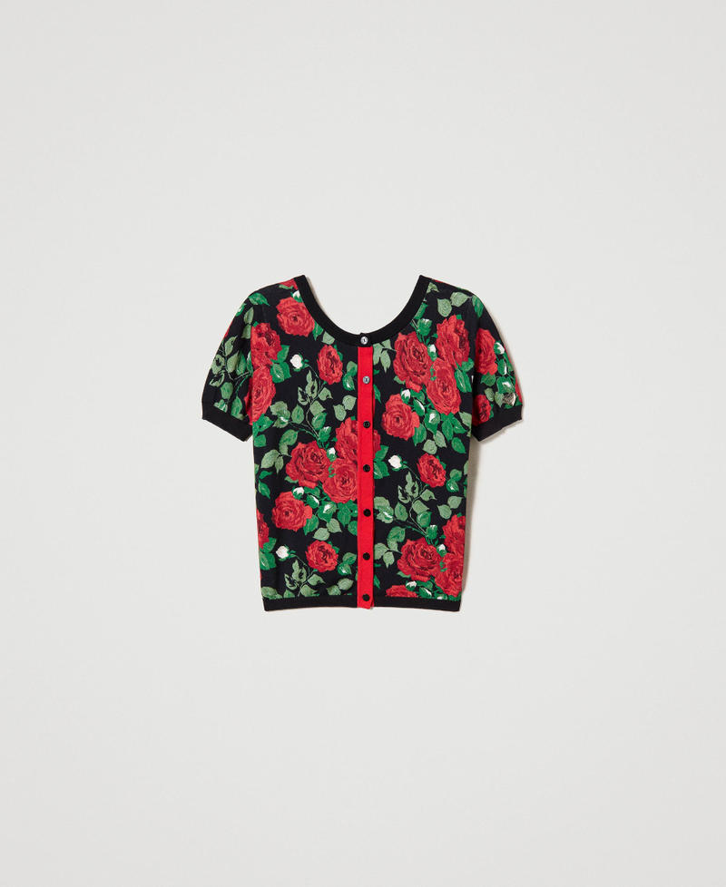 Cárdigan-jersey con estampado de rosas Estampado Rosas Grandes Mujer 231LB3FAA-0S