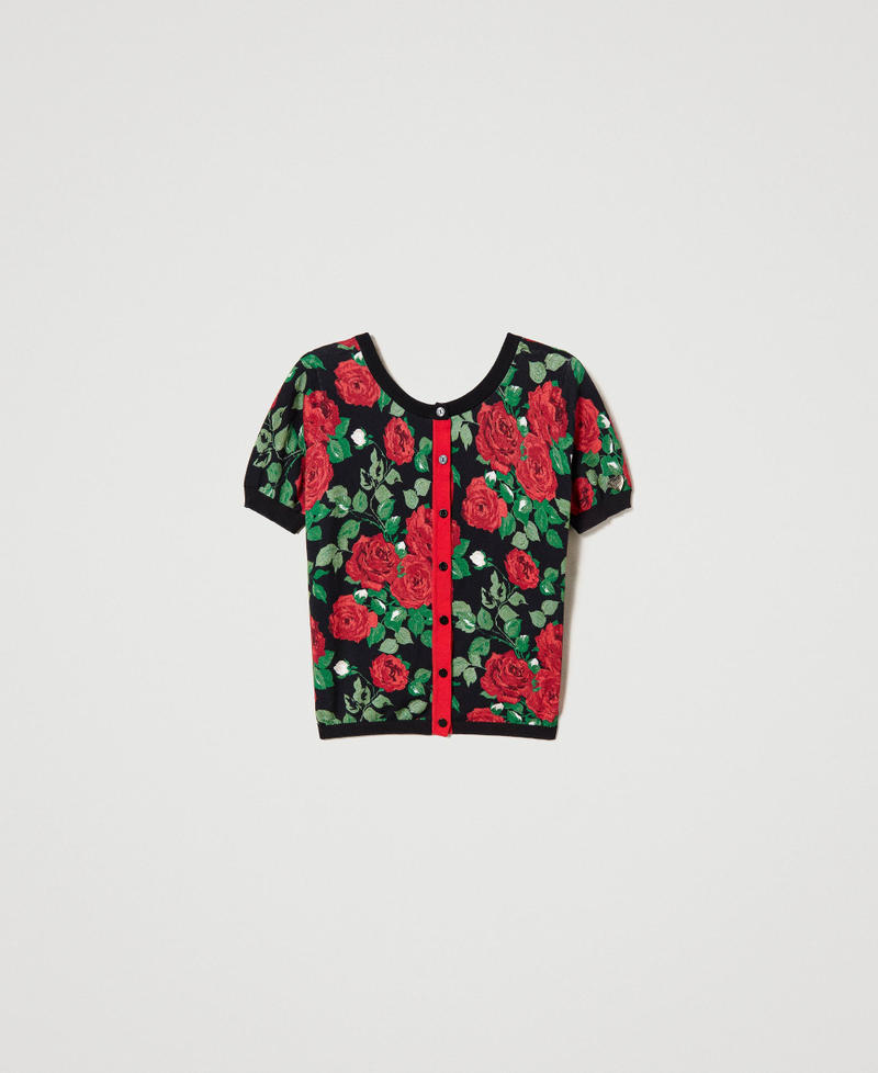 2-in-1-Cardigan mit Rosenprint Print Große Rosen Frau 231LB3FAA_10318_0S