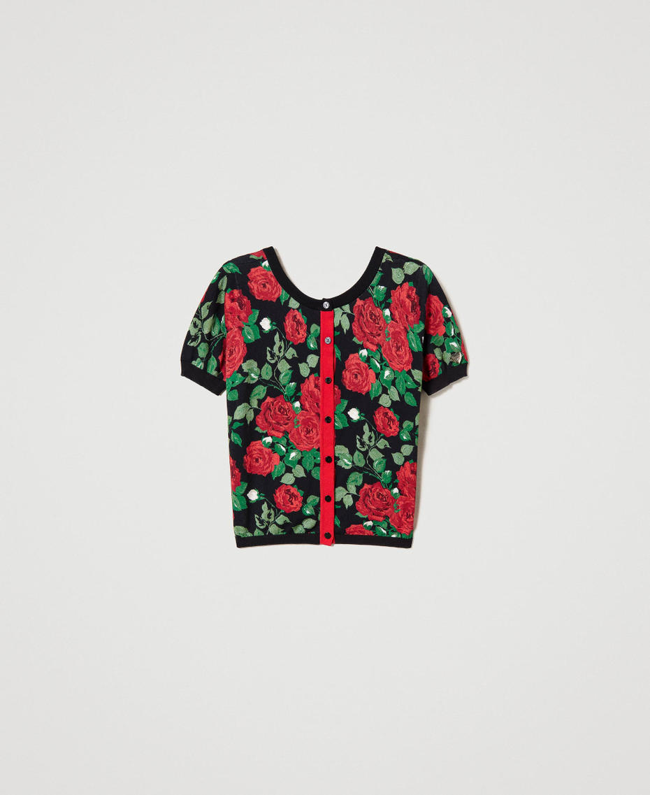 Cardigan-pull avec imprim&eacute; de roses