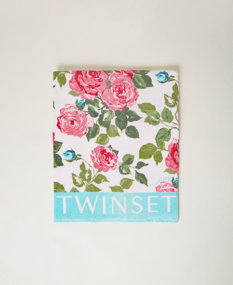 Terry beach towel with rose print