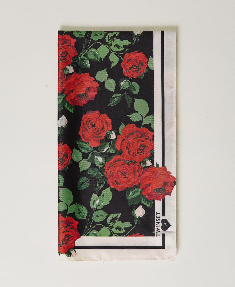 Kefiah with rose print Large Rose Print Woman 231LB47NN_10318_01