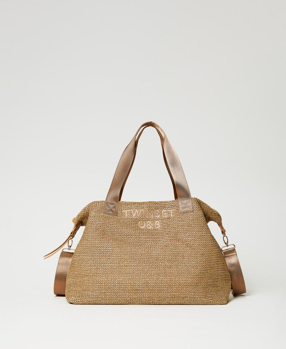 Maxi-Shopper-Tasche aus Strohstoff Gold Sand Frau 231LB7733-01
