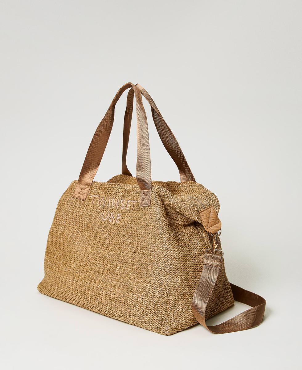 Borsa shopper maxi in paglia Donna, Beige