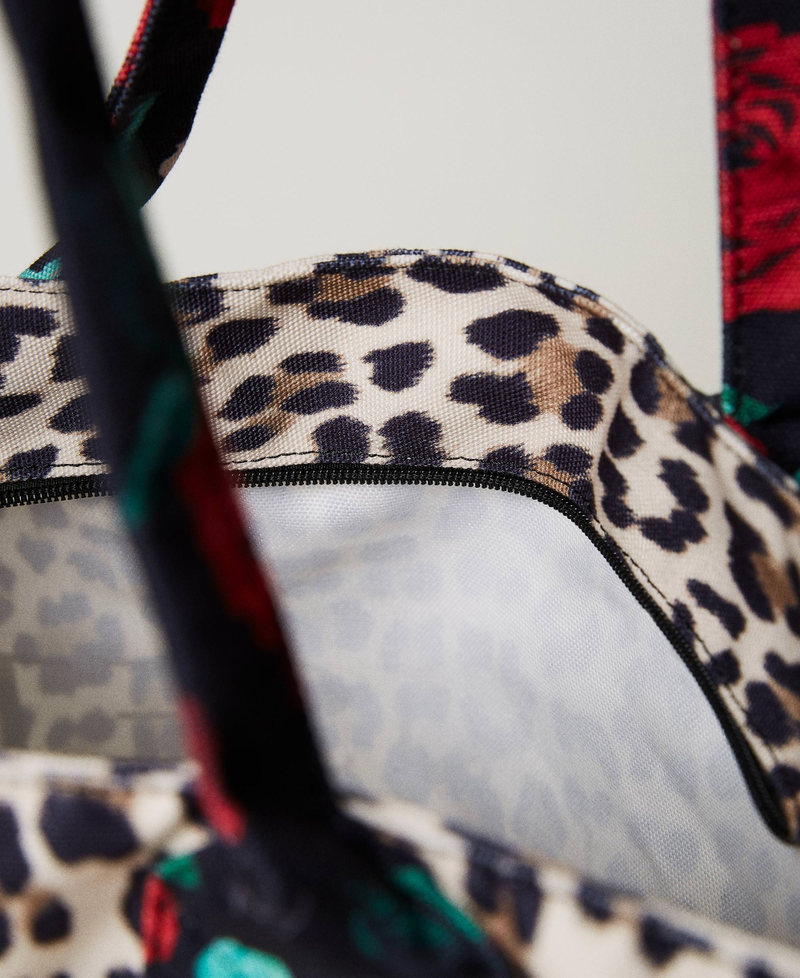 Printed canvas shopper Two-tone Natural Leopard Print / Little Black Rose Woman 231LB7744_10370_04