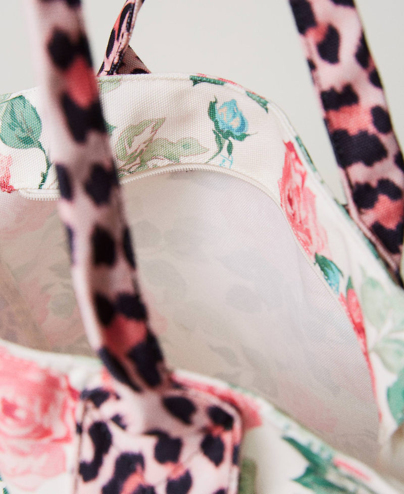Printed canvas shopper Two-tone Pink Leopard Print / Little Star White Rose Woman 231LB7744_10371_04