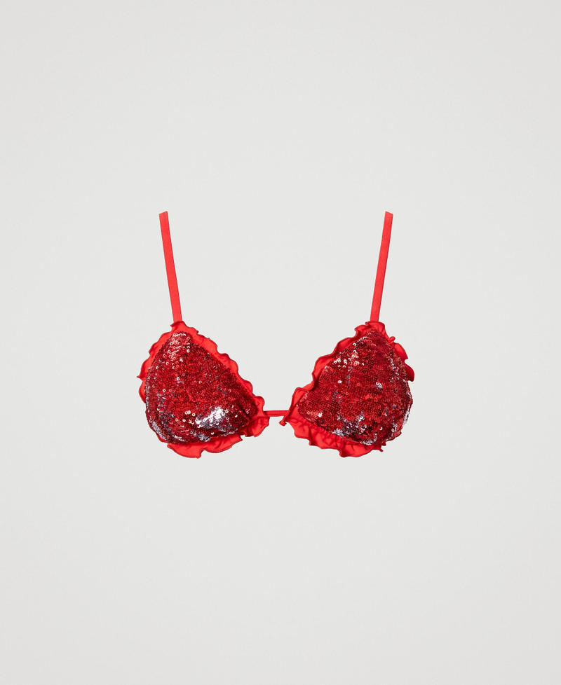Triangle bikini top with sequins "Watermelon” Red Woman 231LBM122_10310_0S