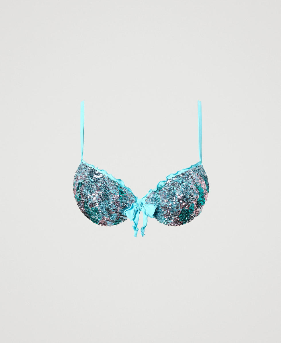 Push-up swimsuit with sequins Woman, Light blue | TWINSET Milano