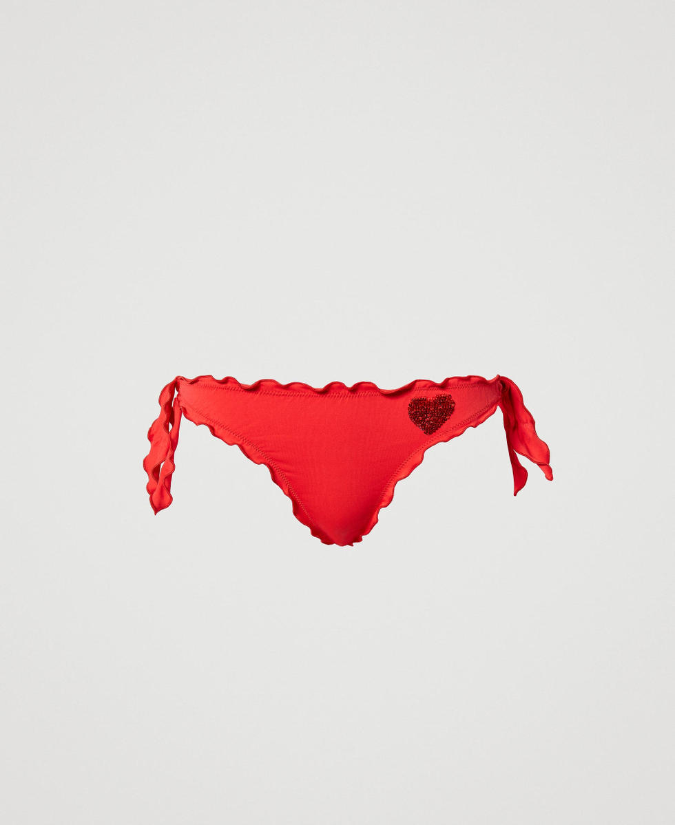 Tanga de bikini con bordado Mujer, Rojo