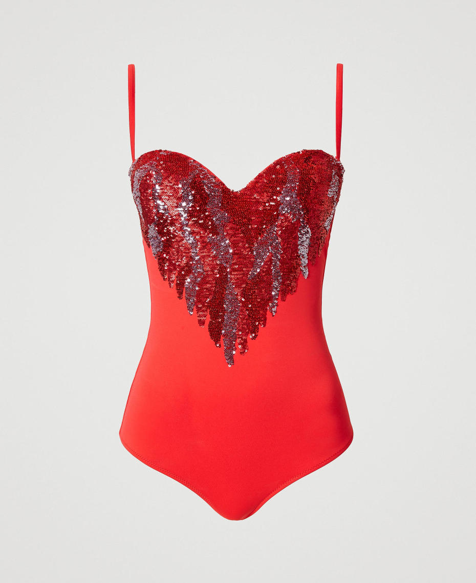 One-piece swimsuit with sequins "Watermelon” Red Woman 231LBM1ZZ-0S