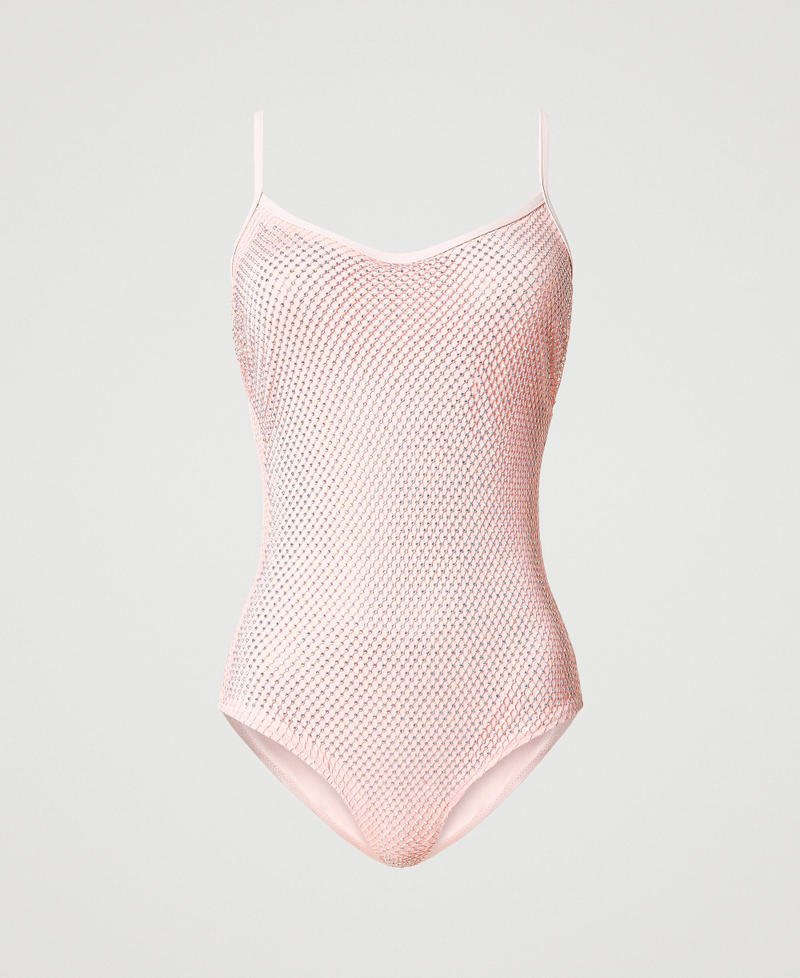One-piece mesh swimsuit with rhinestones Soft Pink Woman 231LBM200-0S
