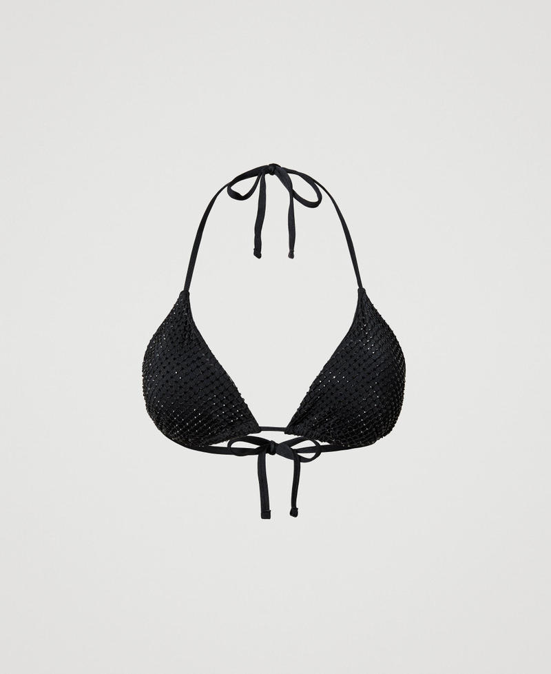 Mesh triangle bikini top with rhinestones Black Woman 231LBM222-0S