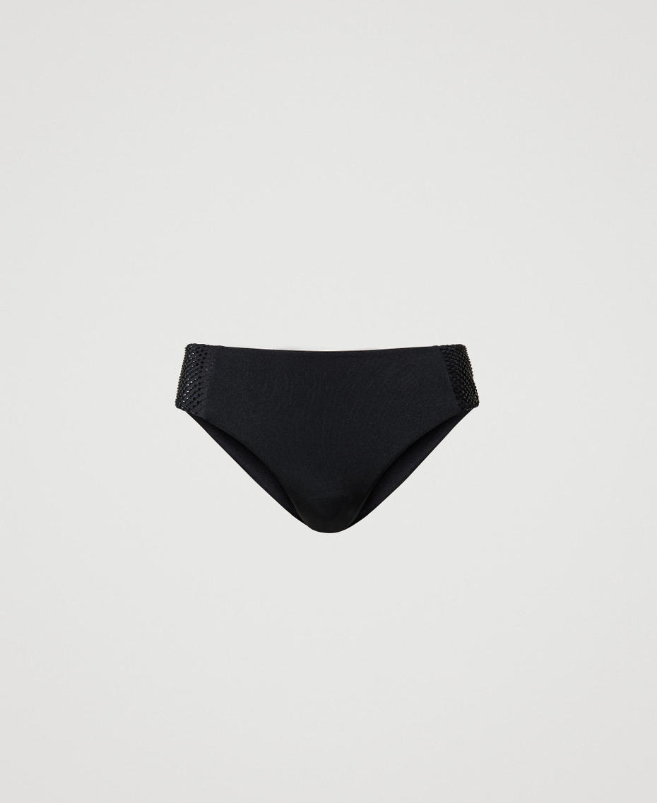 Bikini bottom with rhinestone mesh Black Woman 231LBM299-0S