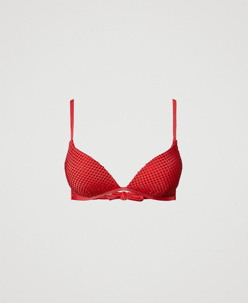 Mesh triangle bikini top with rhinestones "Watermelon” Red Woman 231LBM2XX-0S