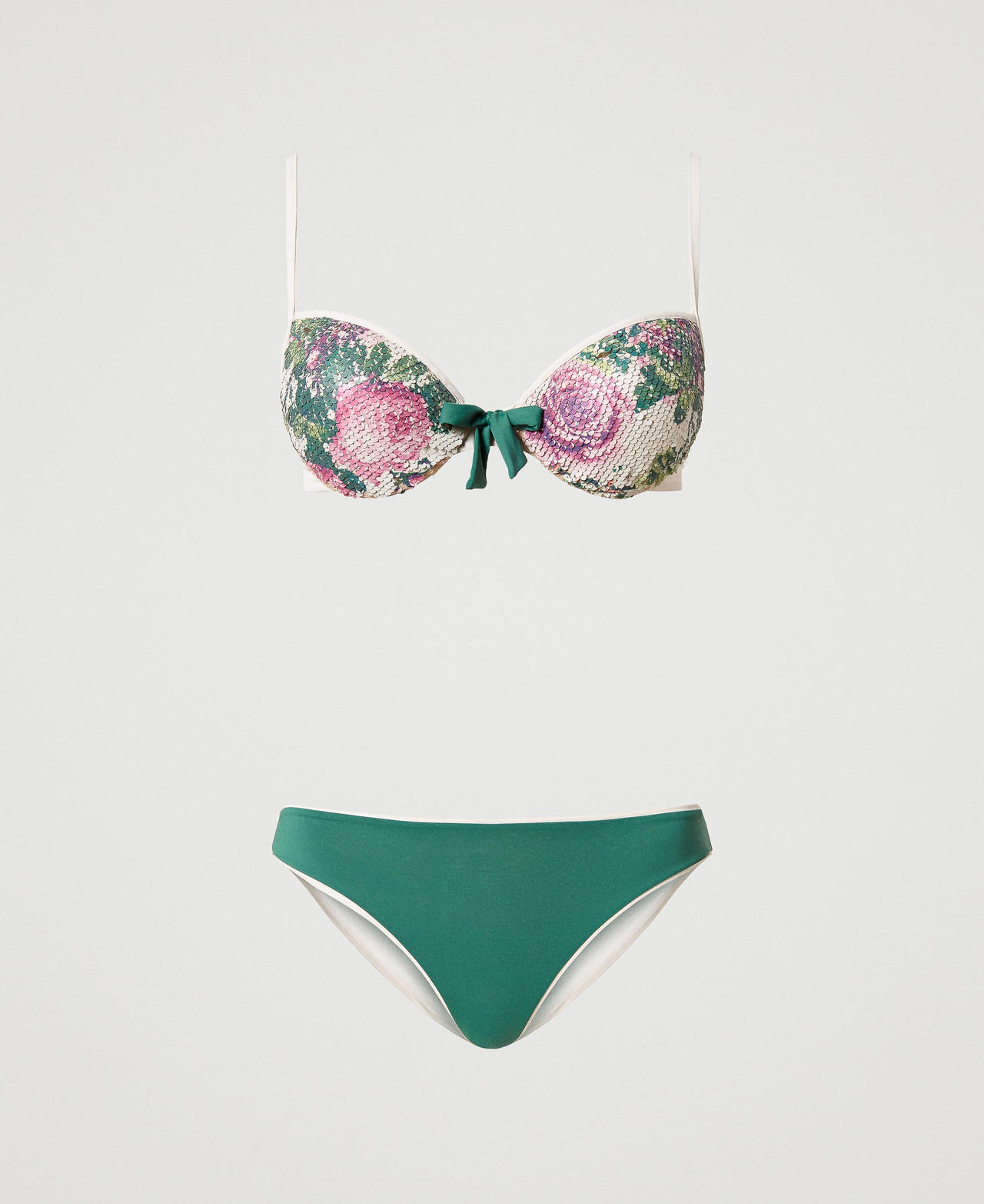 Brigitt N16, patterned push-up bathing bra, green-pink