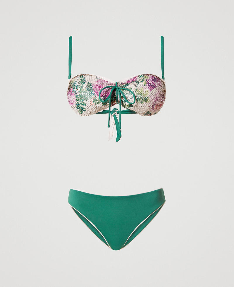 Soutien-gorge de bain bandeau avec sequins et slip brésilien Bicolore Roses Sequins/Sage Green Femme 231LBM3TT-0S