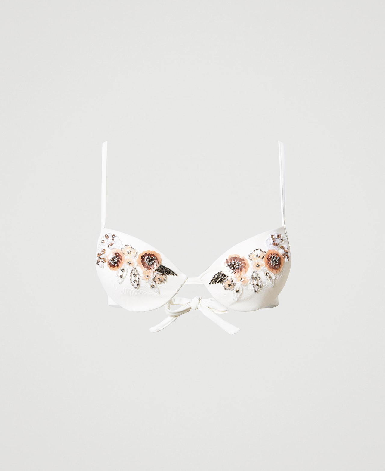 Push-up bikini top with floral embroidery