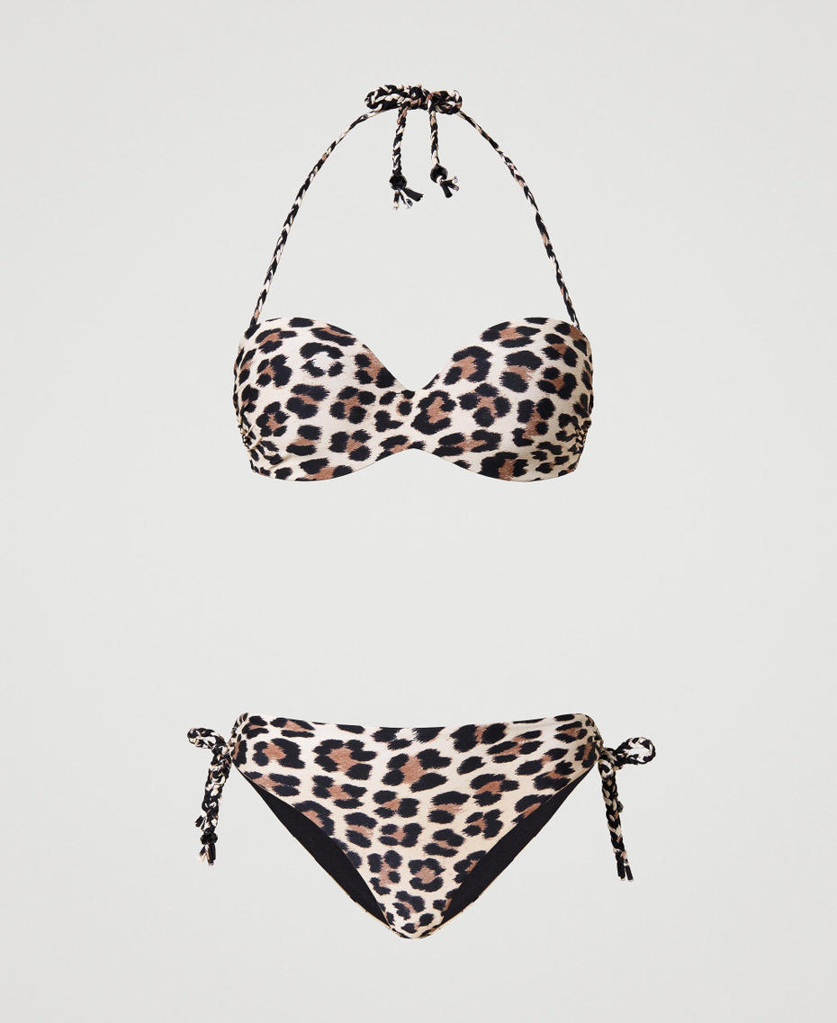 Animal print bikini with bandeau top and Brazilian bottom Natural Leopard Print Woman 231LBMD11-0S