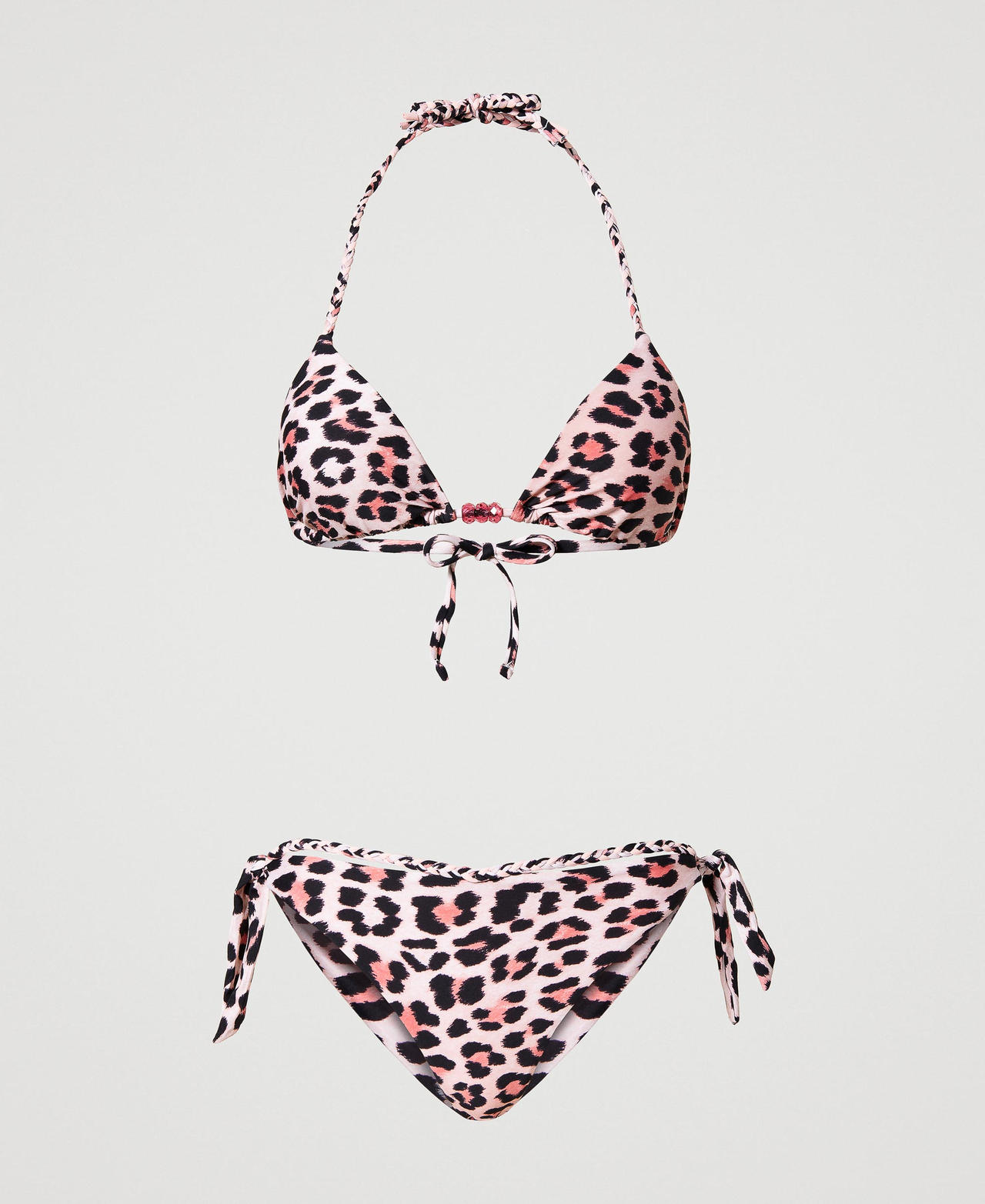 Animal print bikini with triangle top and Brazilian bottom Pink Leopard Print Woman 231LBMD22_10353_0S