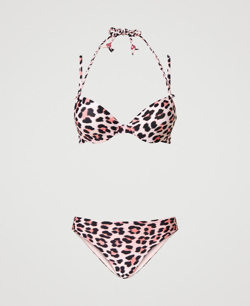 Animal print bikini with push-up top Pink Leopard Print Woman 231LBMD44_10353_0S