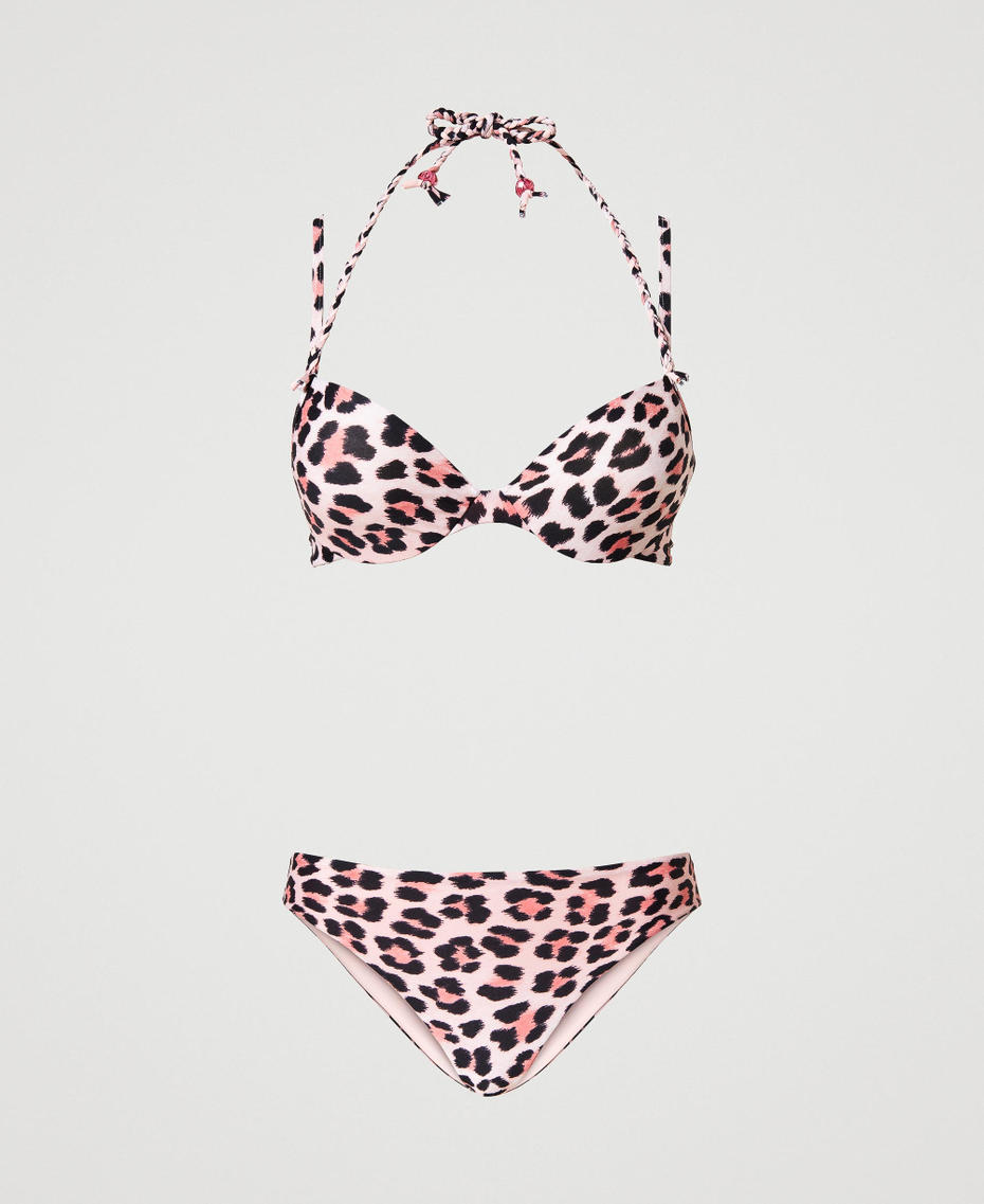 Bedrucktes Push-up-Bikinitop und -hose mit Animaldessin Leopardenprint Pink Frau 231LBMD44-0S