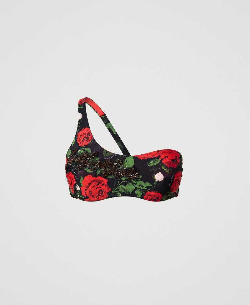 Bandeau bikini top with print and embroidery Little Rose Print Woman 231LBMF11-0S