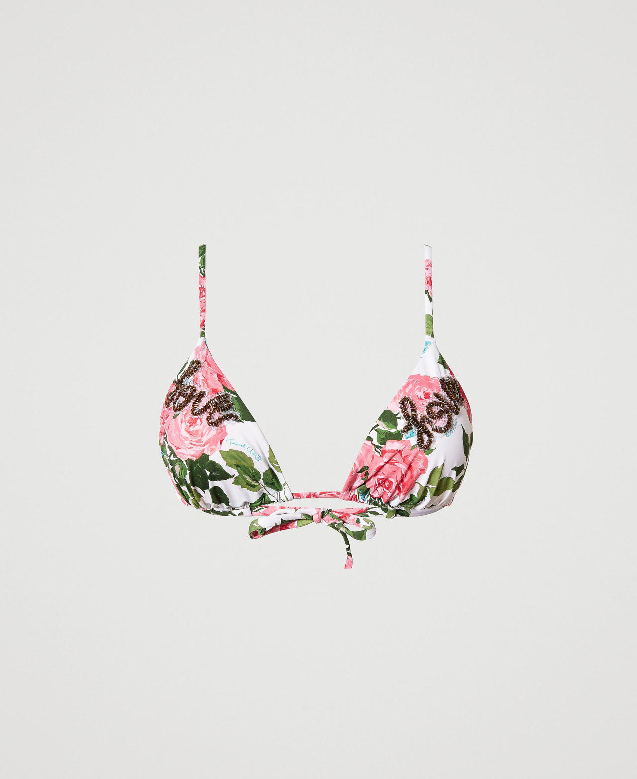 Triangle bikini top with print and embroidery Star White Rose Print Woman 231LBMF22_10321_0S