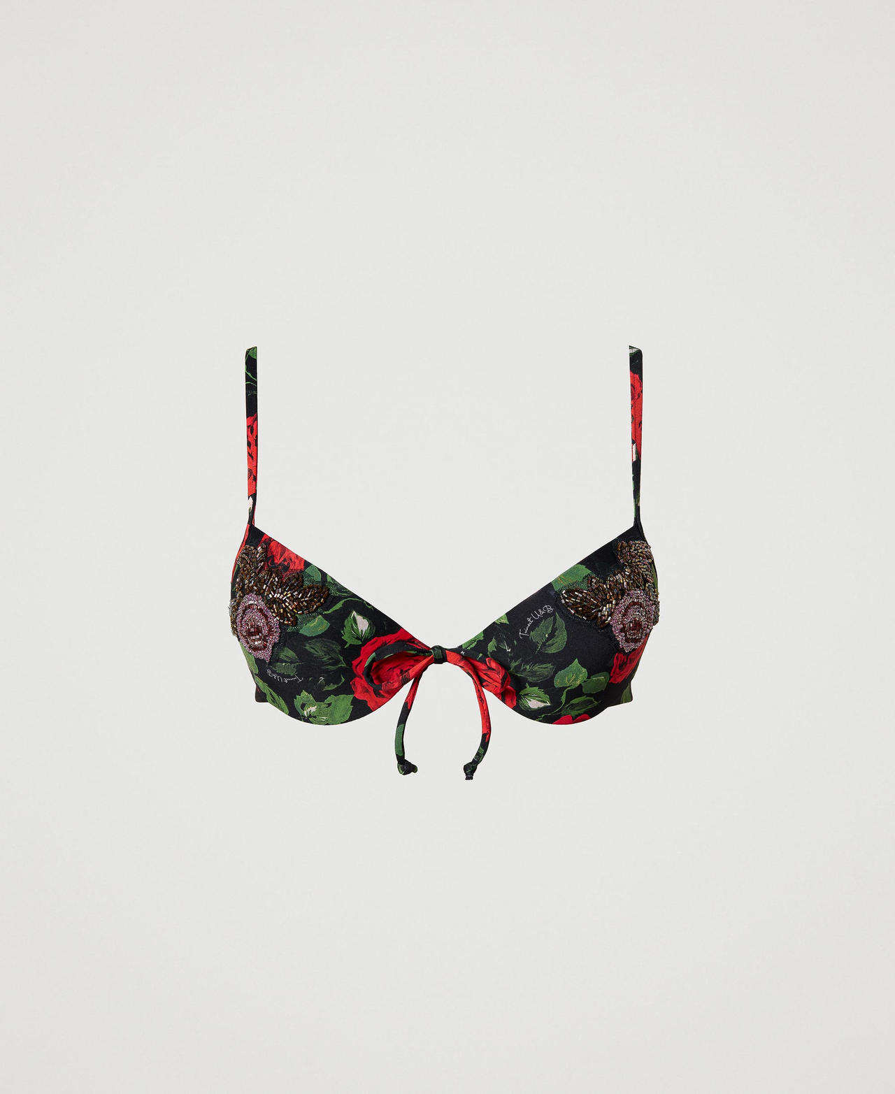Push-up bikini top with print and embroidery