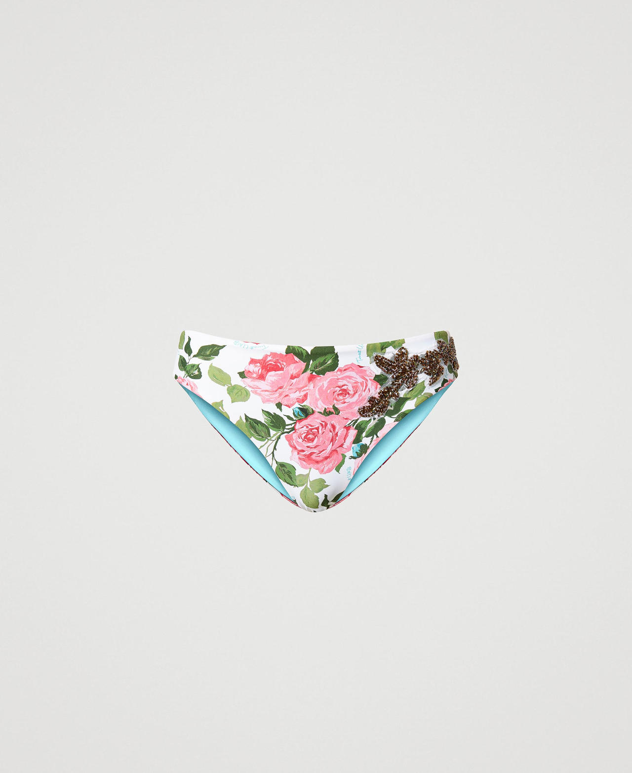 Bikini bottom with print and embroidery Star White Rose Print Woman 231LBMF66_10321_0S
