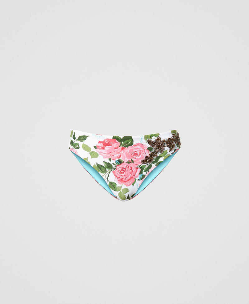 Bikini bottom with print and embroidery Star White Rose Print Woman 231LBMF66_10321_0S