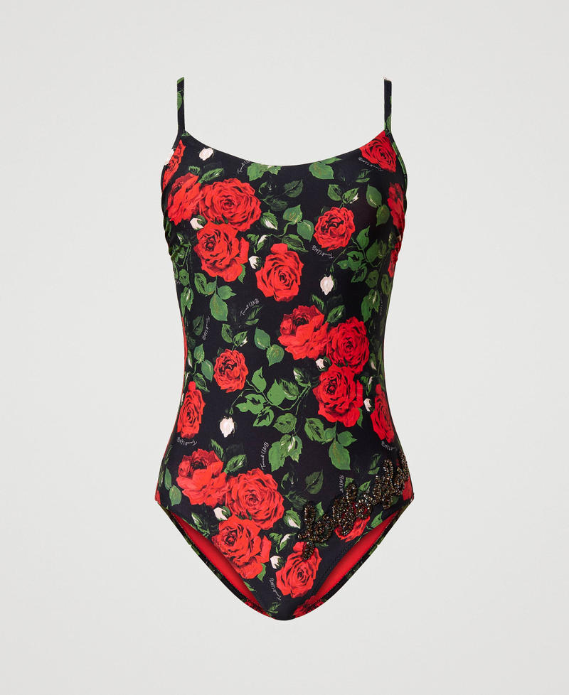 One-piece swimsuit with print and embroidery Little Rose Print Woman 231LBMFVV-0S