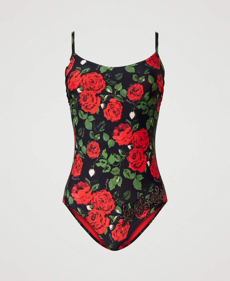 Maillot de bain une pi&egrave;ce avec imprim&eacute; et broderie