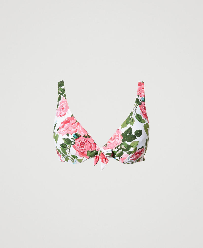 Triangle bikini top with underwire Star White Rose Print Woman 231LBMFWW_10321_0S