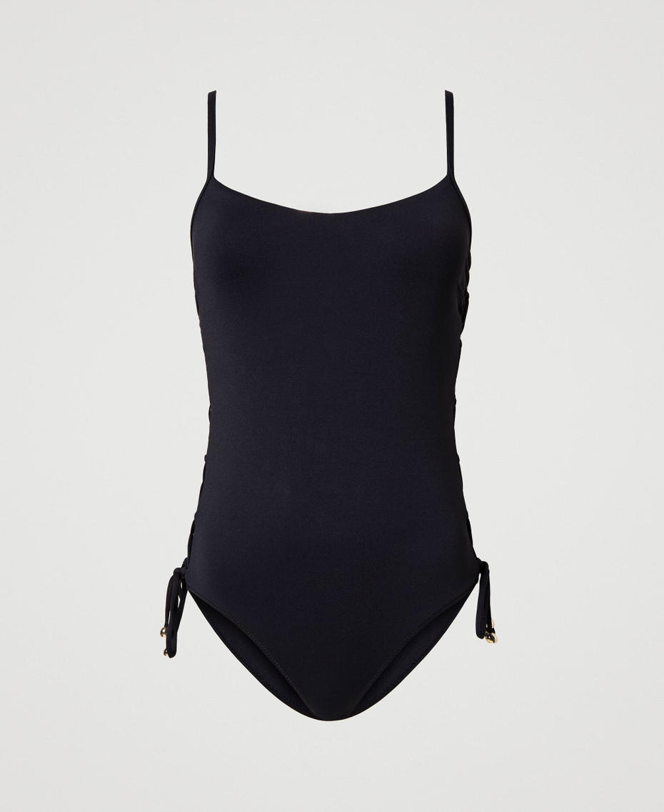 One-piece swimsuit with tie-up laces