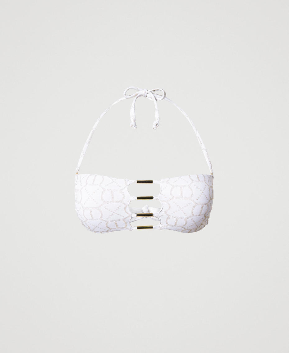 Jacquard bandeau bikini top with Oval T