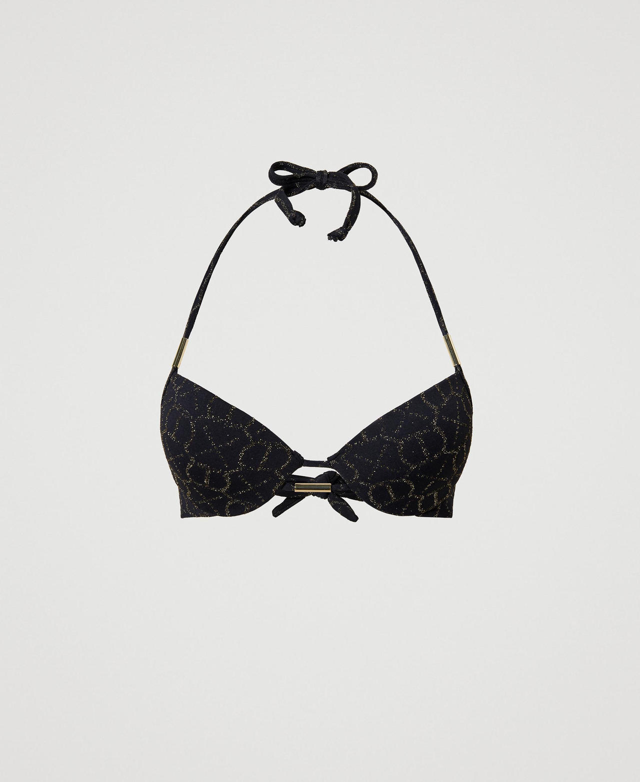 Jacquard push-up bikini top with Oval T Jacquard Black / Light Gold Woman 231LBMR44_10414_0S