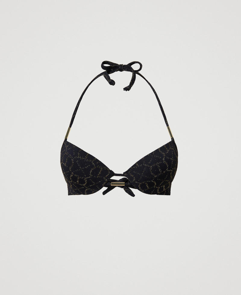 Jacquard push-up bikini top with Oval T Jacquard Black / Light Gold Woman 231LBMR44_10414_0S