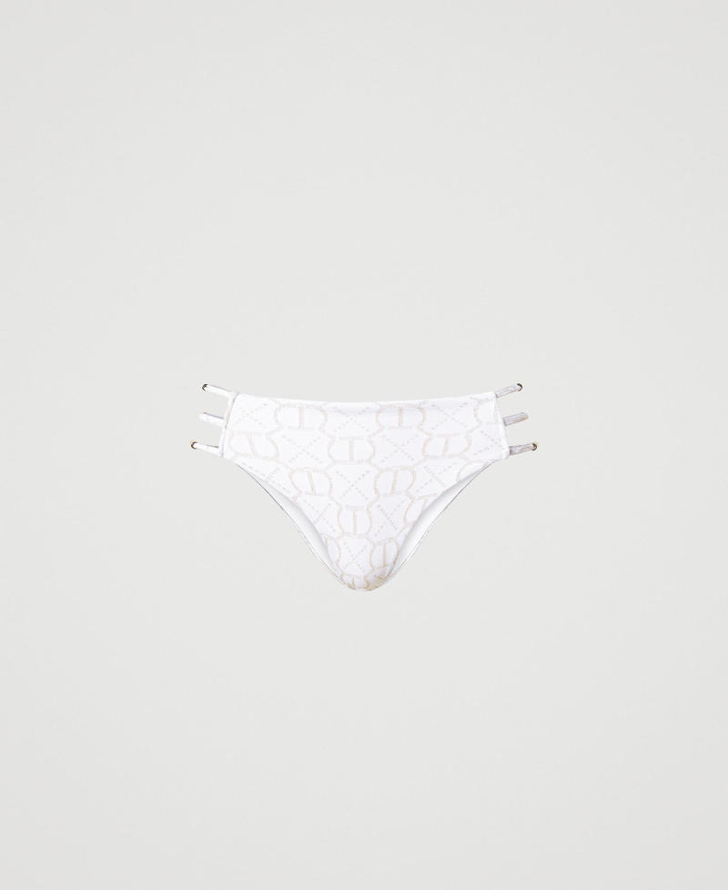 Jacquard Brazilian bikini bottom with Oval T Jacquard White / Light Gold Print Woman 231LBMR77_10413_S0