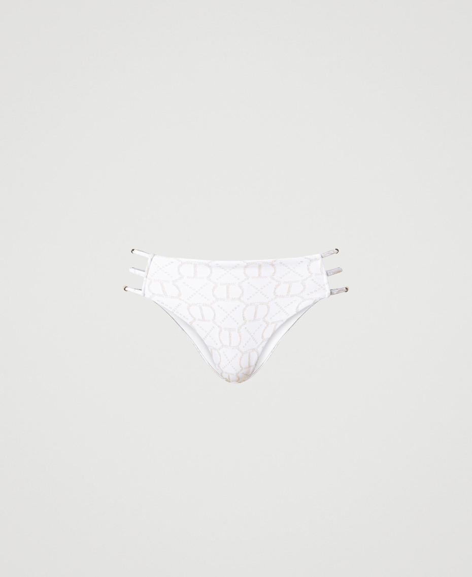 Jacquard Brazilian bikini bottom with Oval T Jacquard White / Light Gold Print Woman 231LBMR77_10413_S0