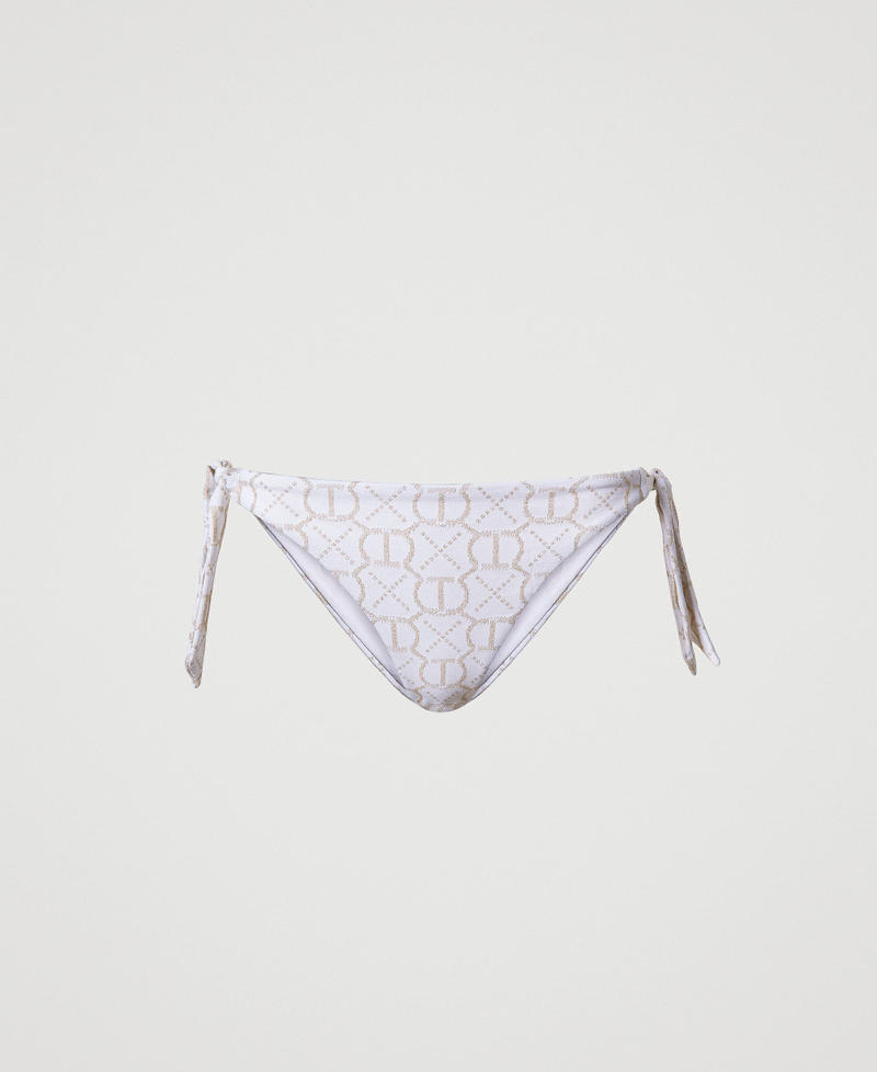 Bikinitanga aus Jacquard mit Oval T-Logo Jacquard Print White / Lime Gold Frau 231LBMR88_10413_S0