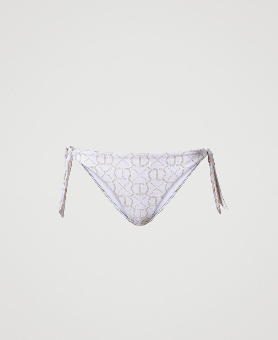 Bikinitanga aus Jacquard mit Oval T-Logo Jacquard Print White / Lime Gold Frau 231LBMR88_10413_S0