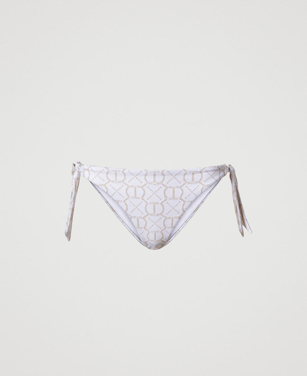 Bikinitanga aus Jacquard mit Oval T-Logo Jacquard Print White / Lime Gold Frau 231LBMR88_10413_S0