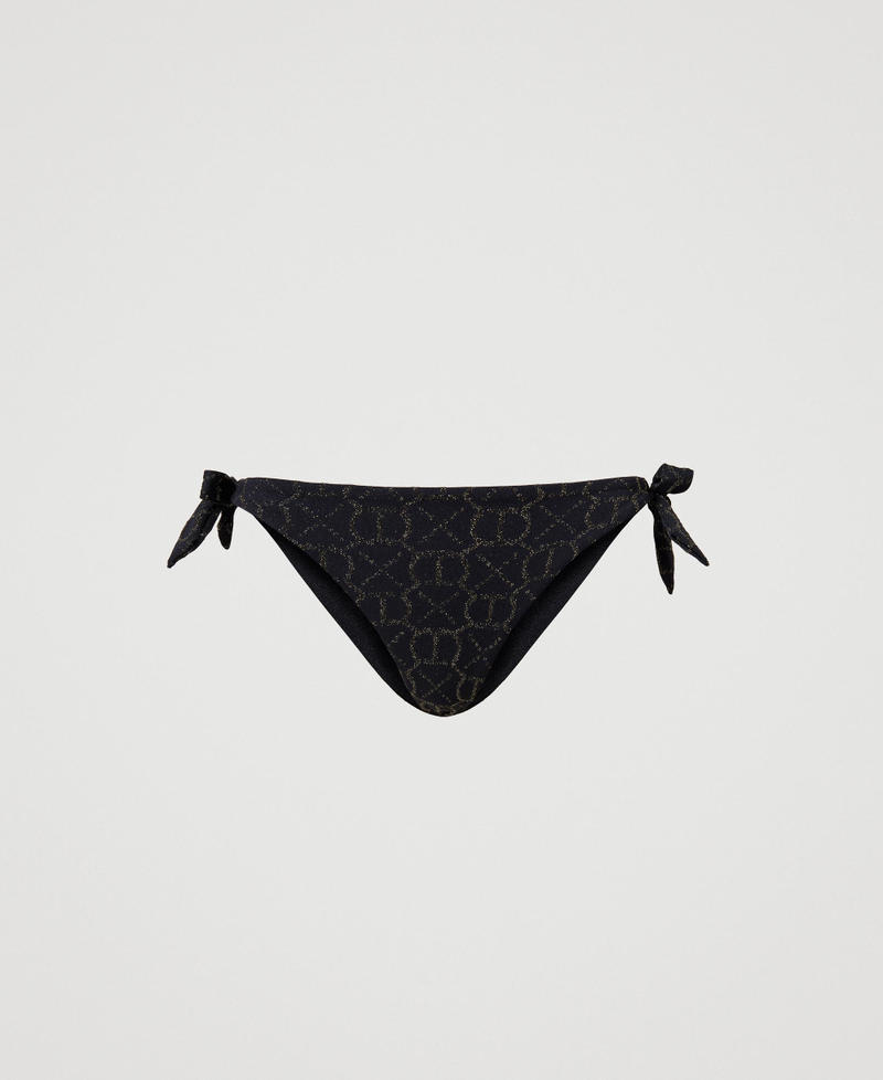 Jacquard bikini thong with Oval T Jacquard Black / Light Gold Woman 231LBMR88-0S