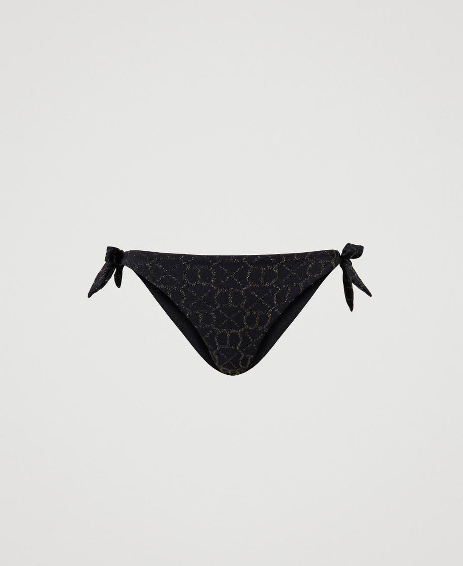 Jacquard bikini thong with Oval T Jacquard Black / Light Gold Woman 231LBMR88-0S
