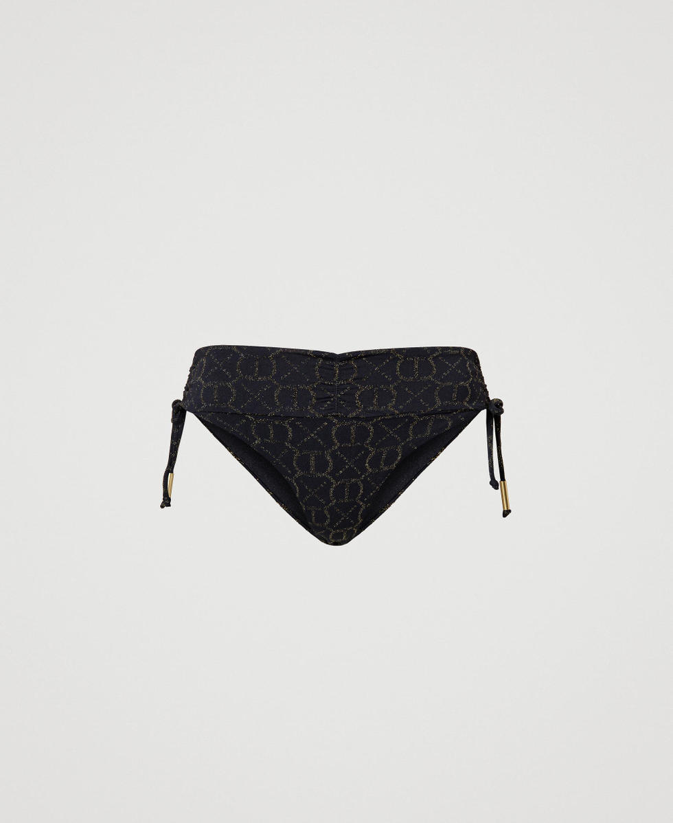 Jacquard bikini bottom with Oval T Jacquard Black / Light Gold Woman 231LBMR99_10414_S0