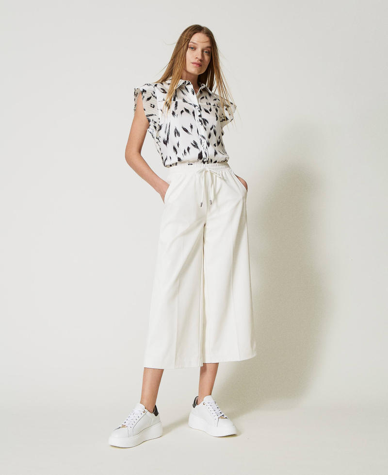 Leather-like wide leg trousers