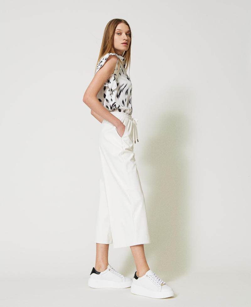 Leather-like wide leg trousers