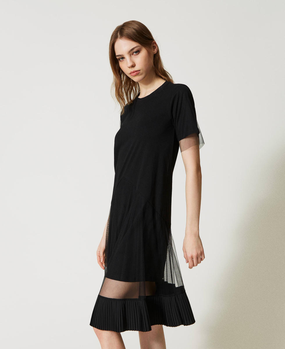 Midi dress with tulle inserts