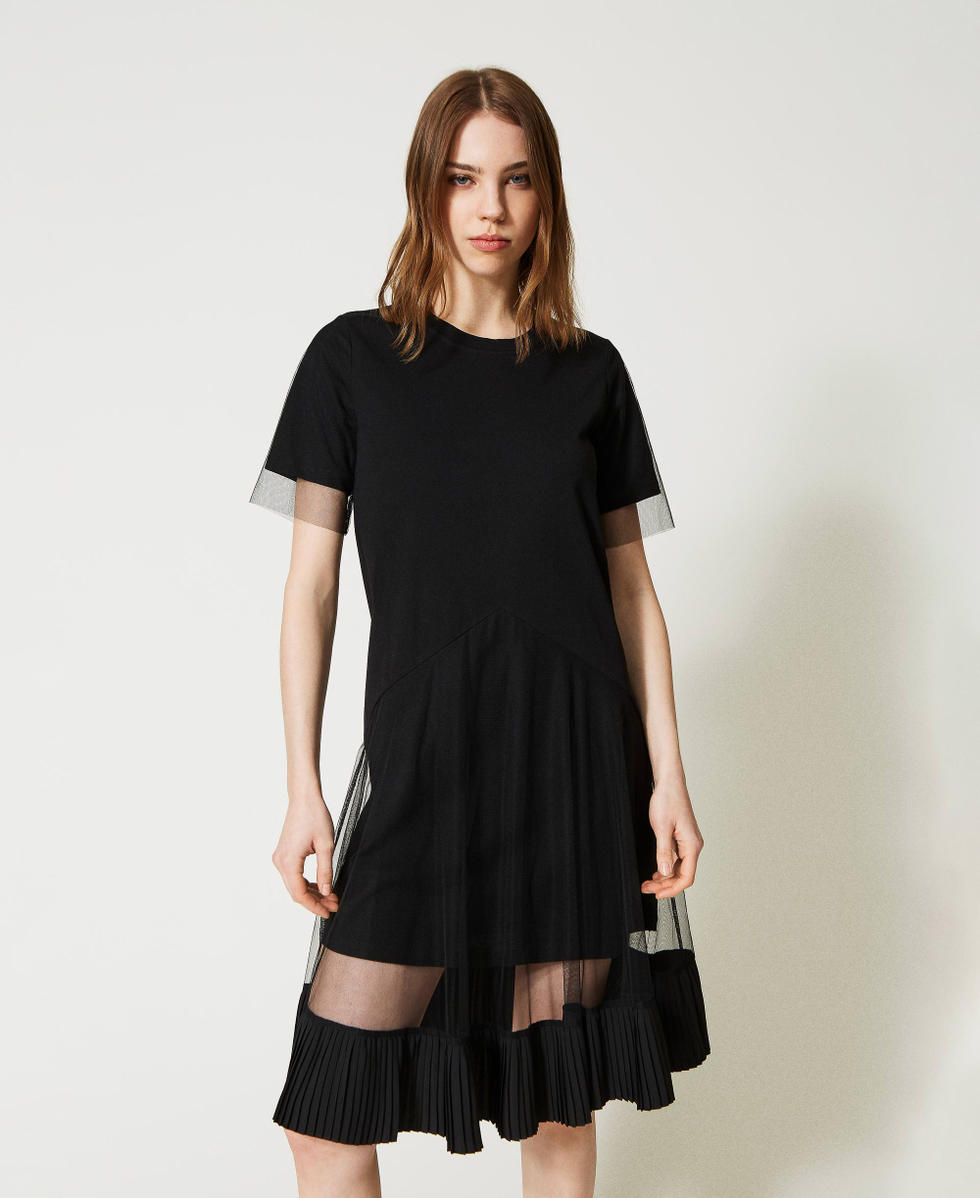 Midi dress with tulle inserts